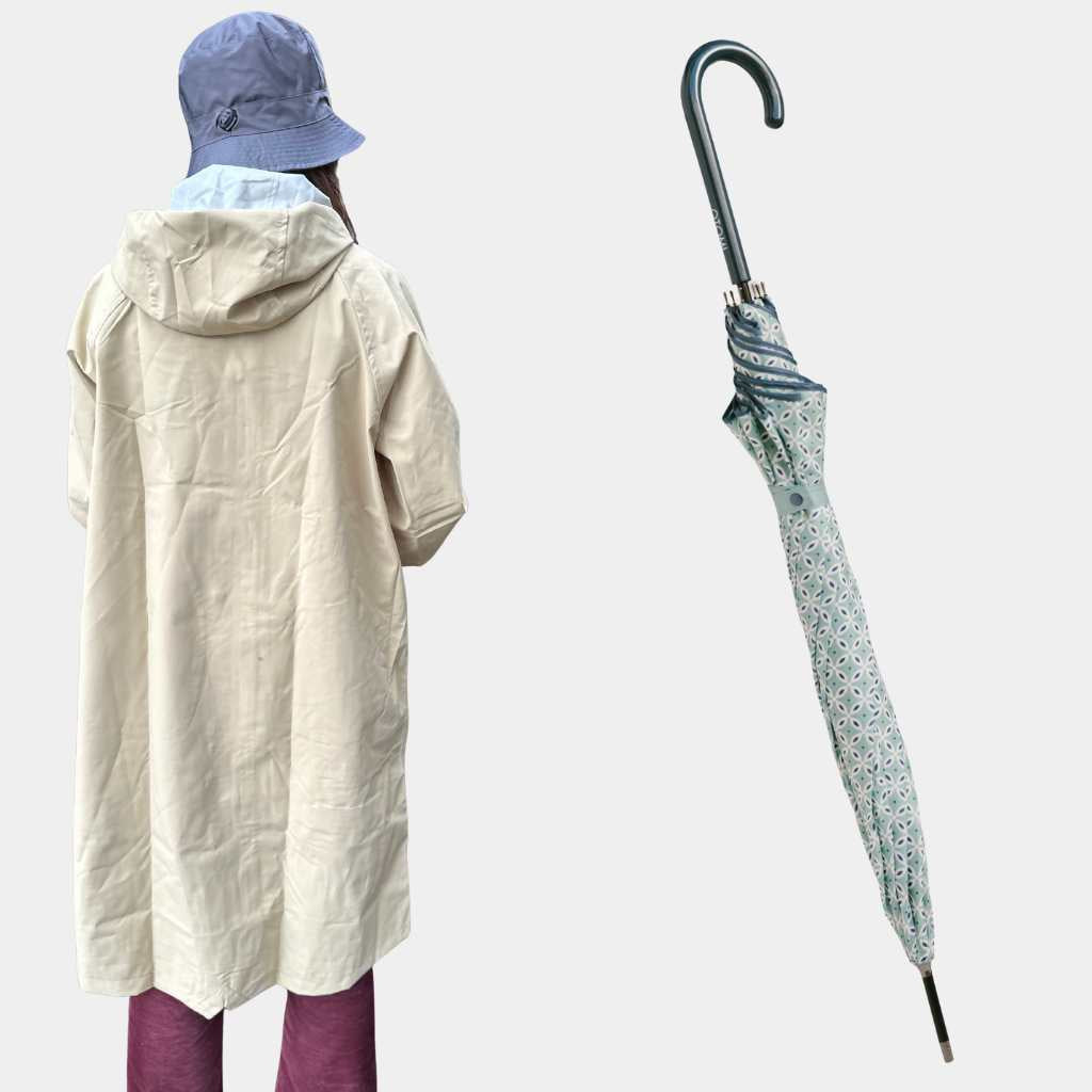 Pack Chubasquero Largo Beige y Paraguas Largo Dalston