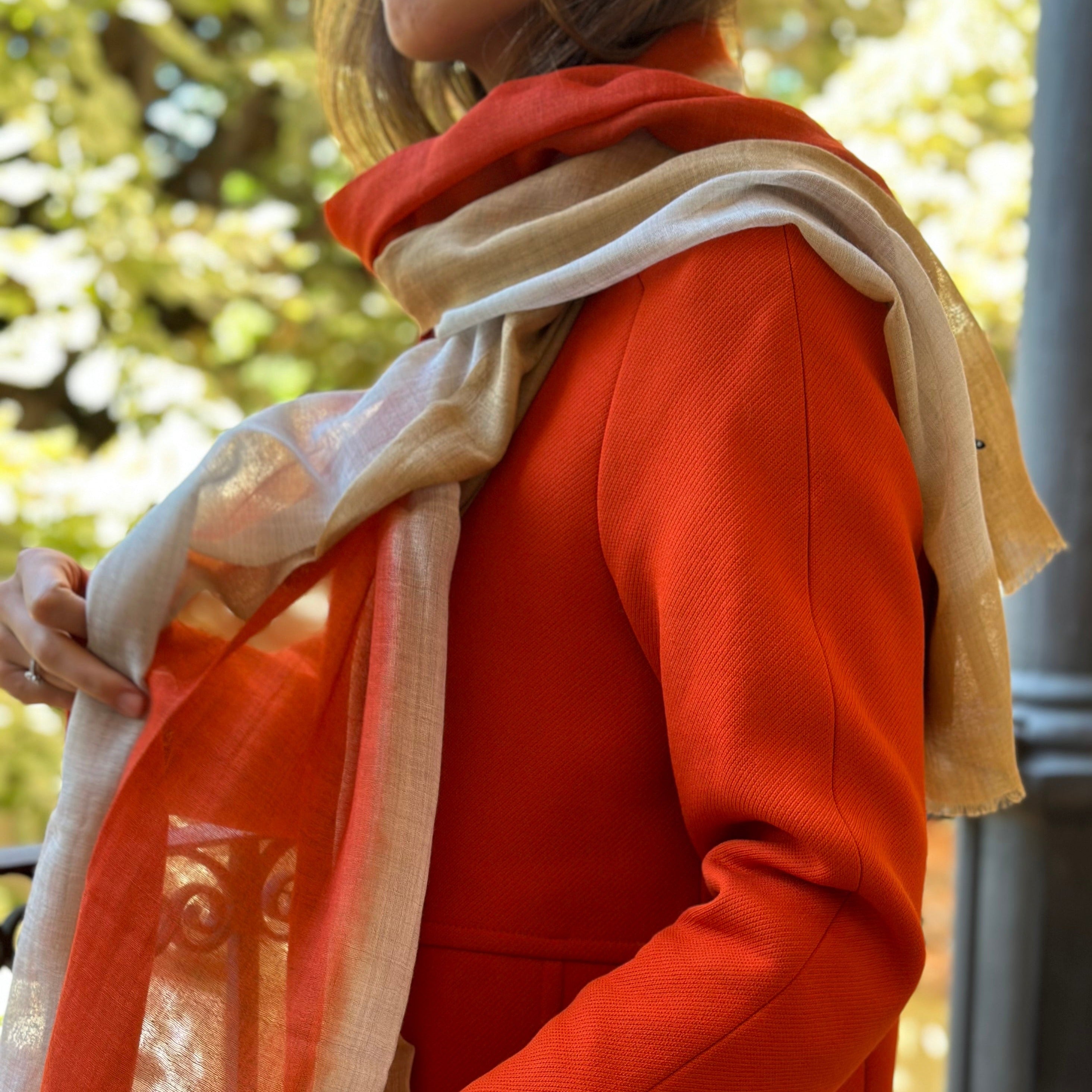 Foulard 100% Lana Naranja y Ocre