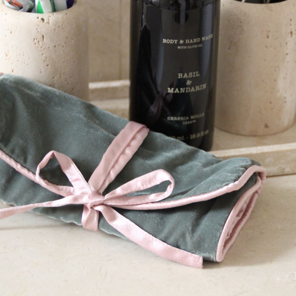Joyero Terciopelo Verde Grisáceo y Rosa Palo