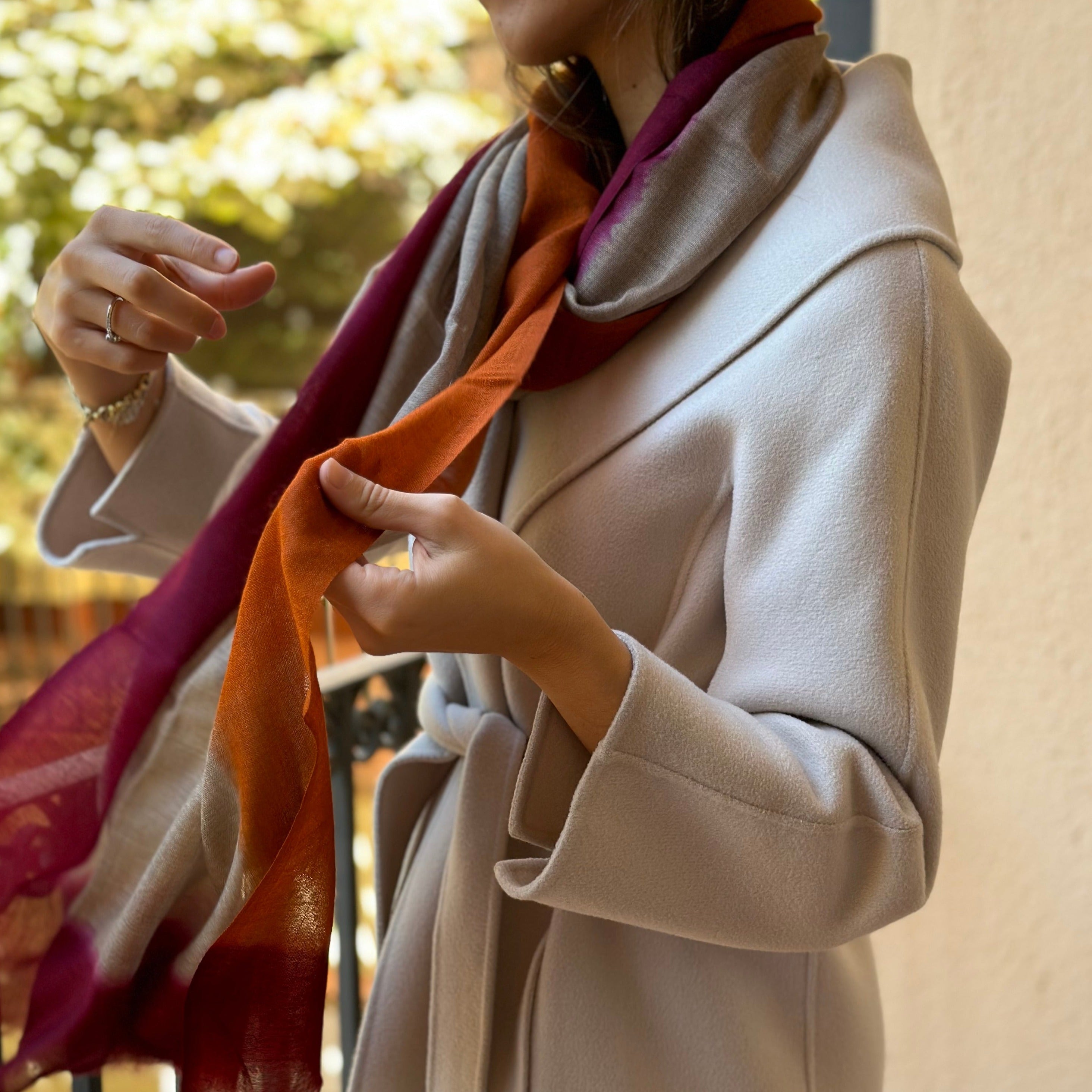 Foulard 100% Lana Teja y Granate
