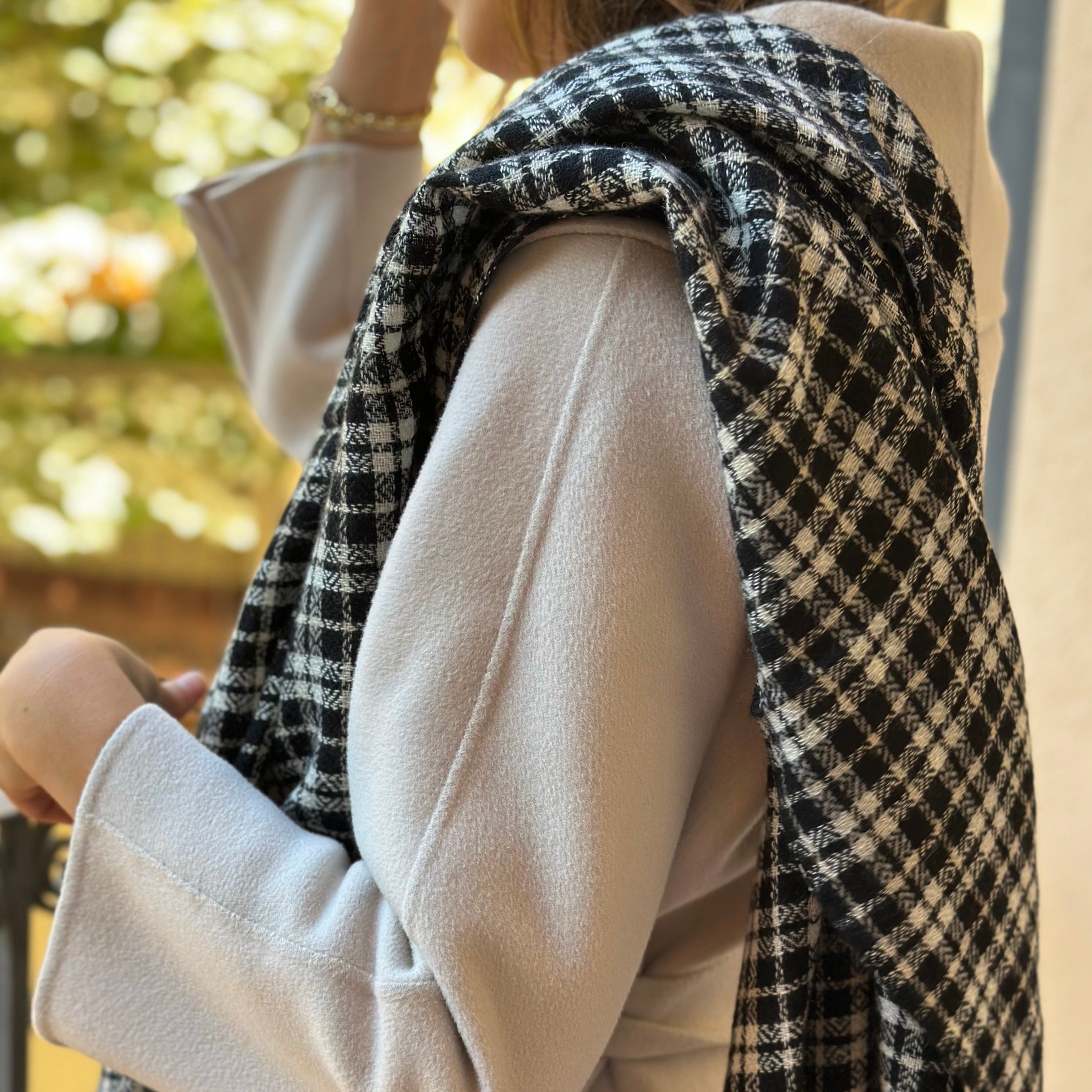 Bufanda 100% Cashmere Cuadros Negro