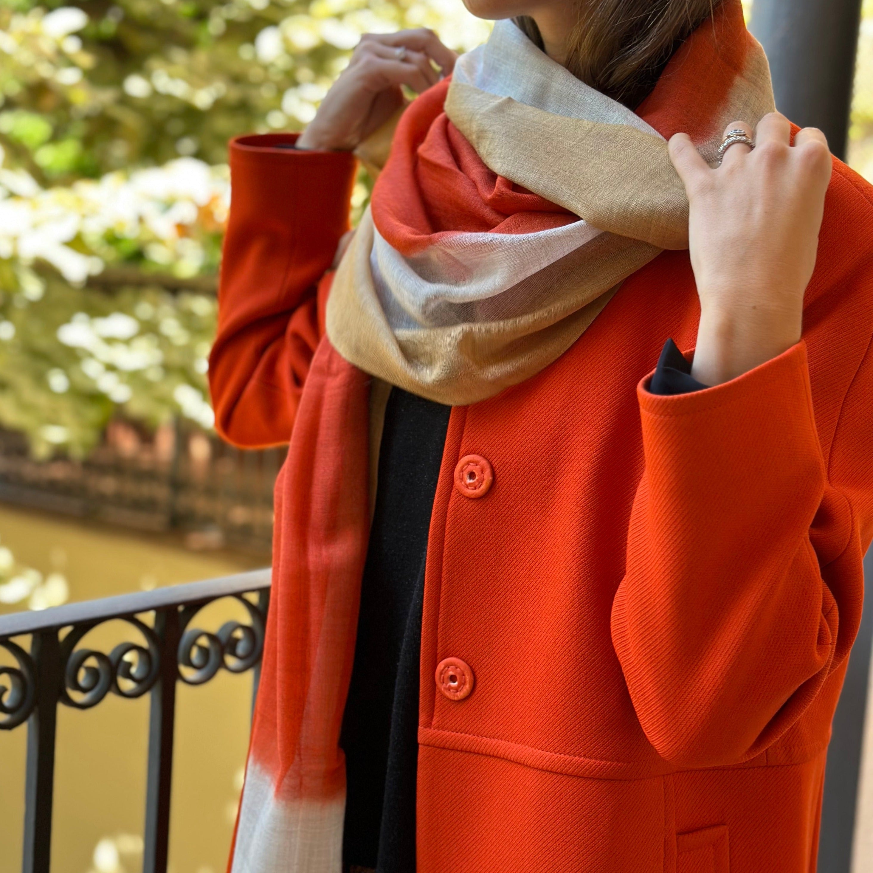 Foulard 100% Lana Naranja y Ocre