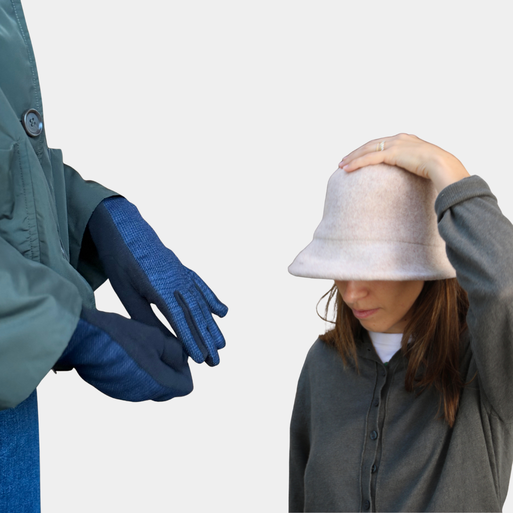 Pack Guantes Pata de Gallo Azul y Sombrero Franela Taupe