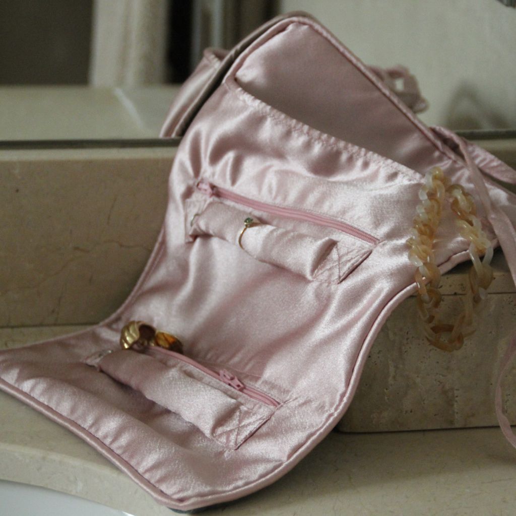 Navy Blue and Pale Pink Velvet Jewelry Pouch