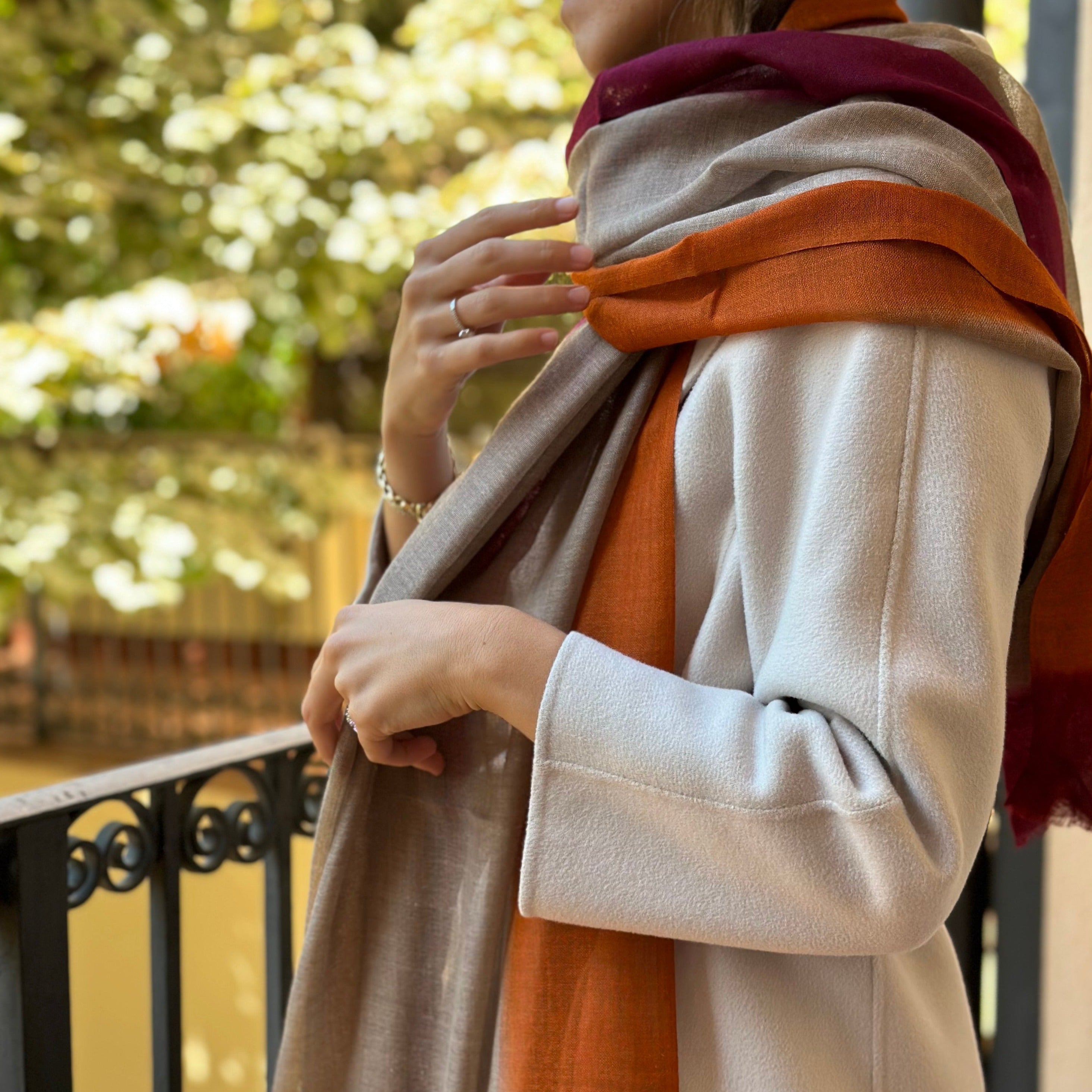 Foulard 100% Lana Teja y Granate