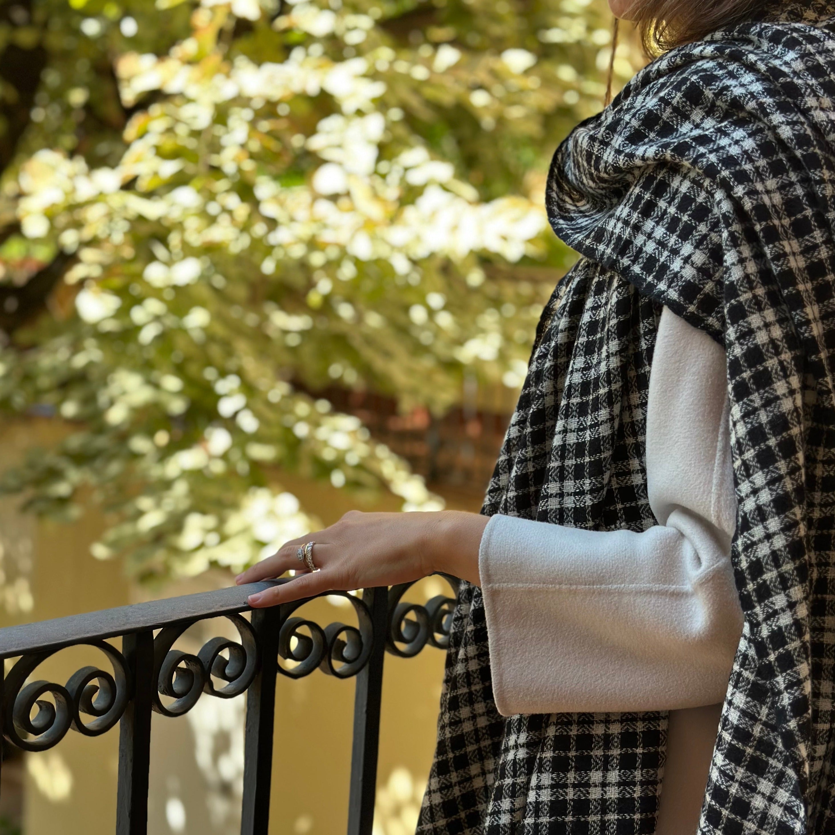 Bufanda 100% Cashmere Cuadros Negro