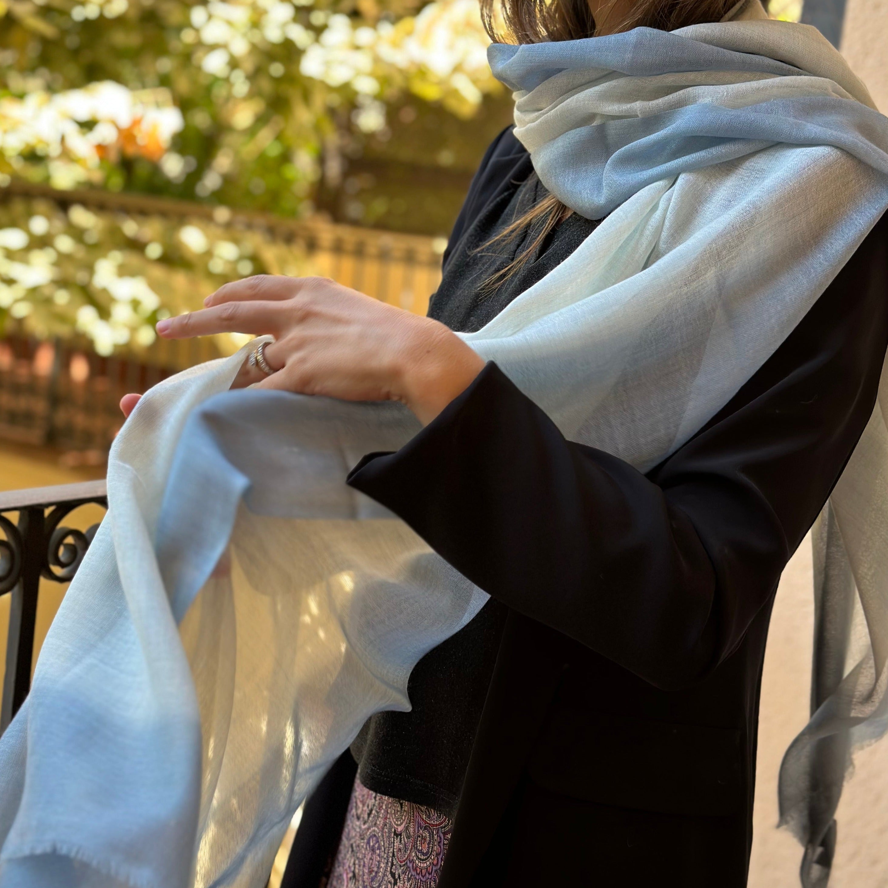 Foulard 100% Lana Gris Azulado