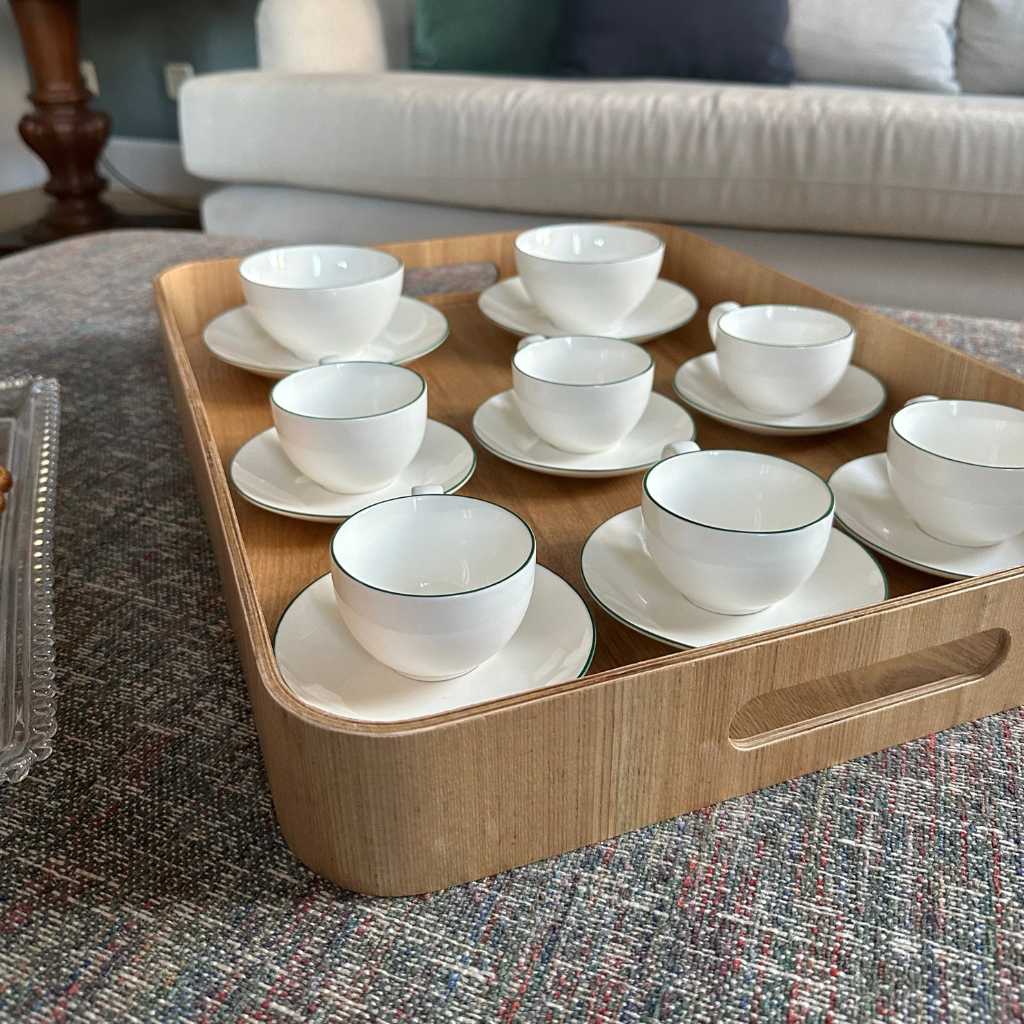 Bandeja de madera rectangular grande con asas