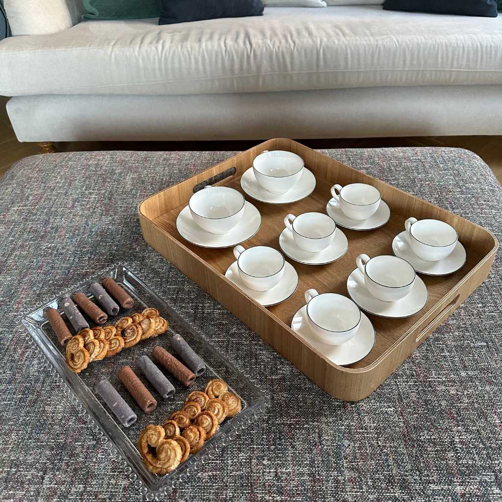 Bandeja de madera rectangular grande con asas