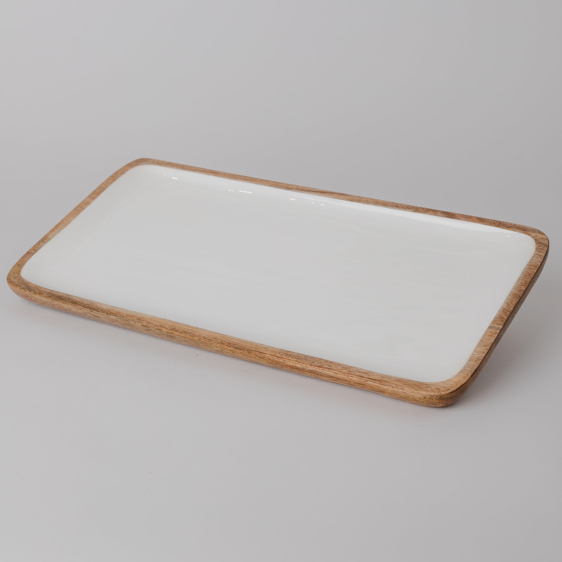 Bandeja Rectangular Madera y Melamina Blanca
