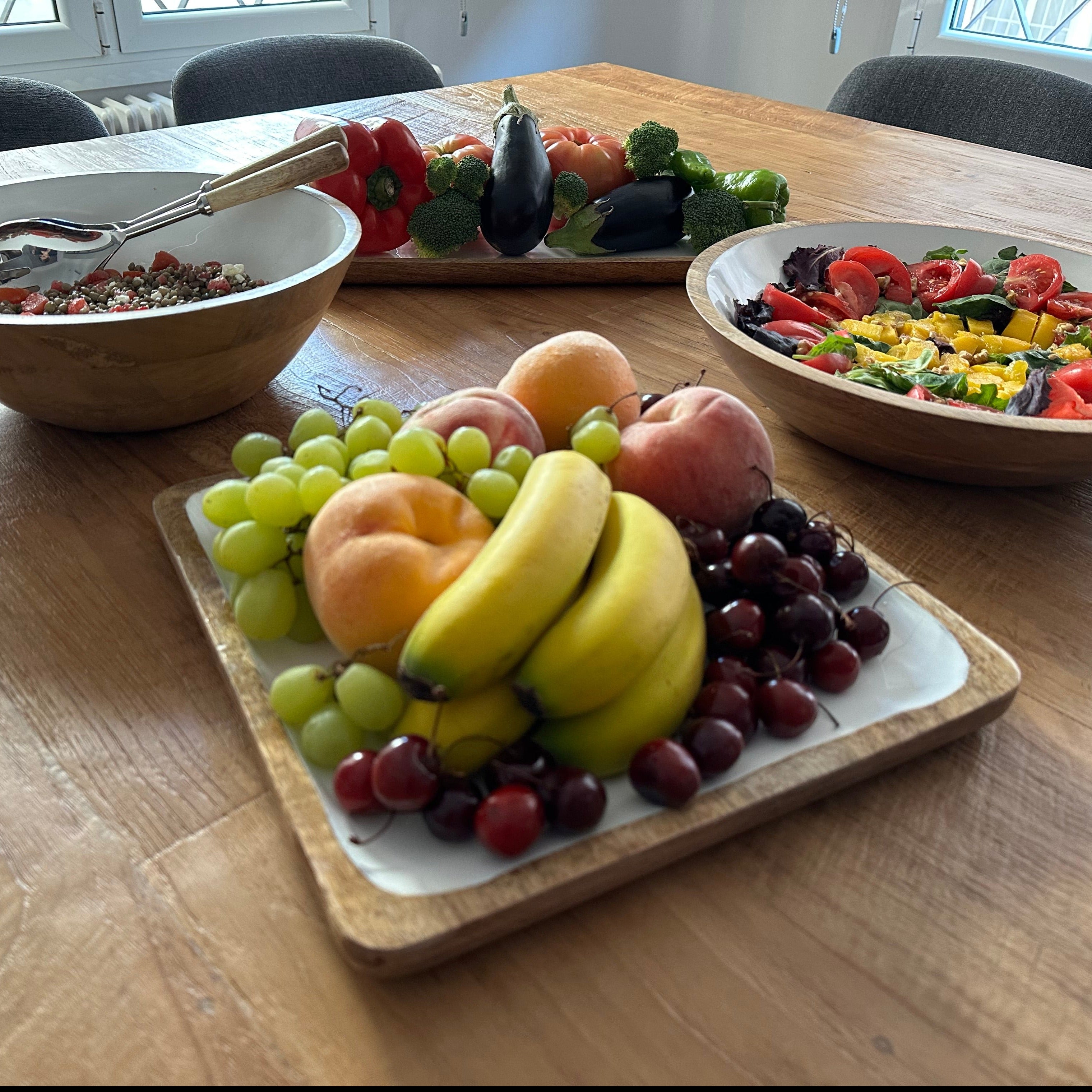 Square Wooden and White Melamine Tray