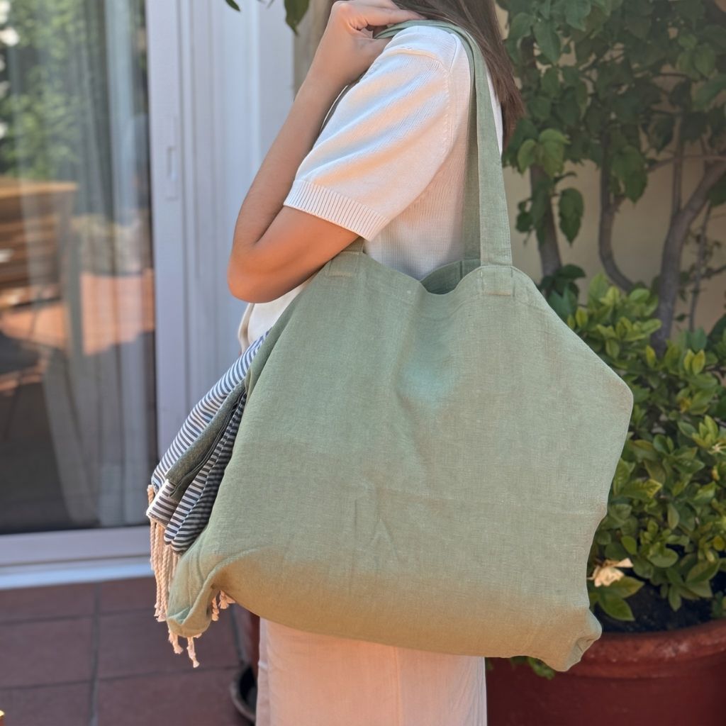 Bolsa Playa Lino Verde Oliva