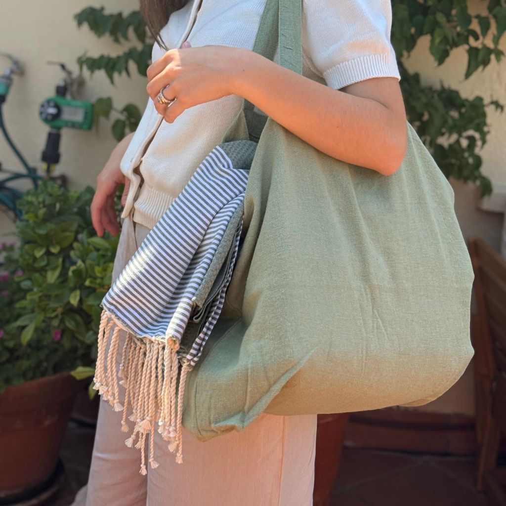 Bolsa Playa Lino Verde Oliva
