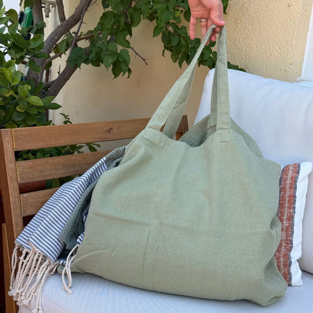 Bolsa Playa Lino Verde Oliva