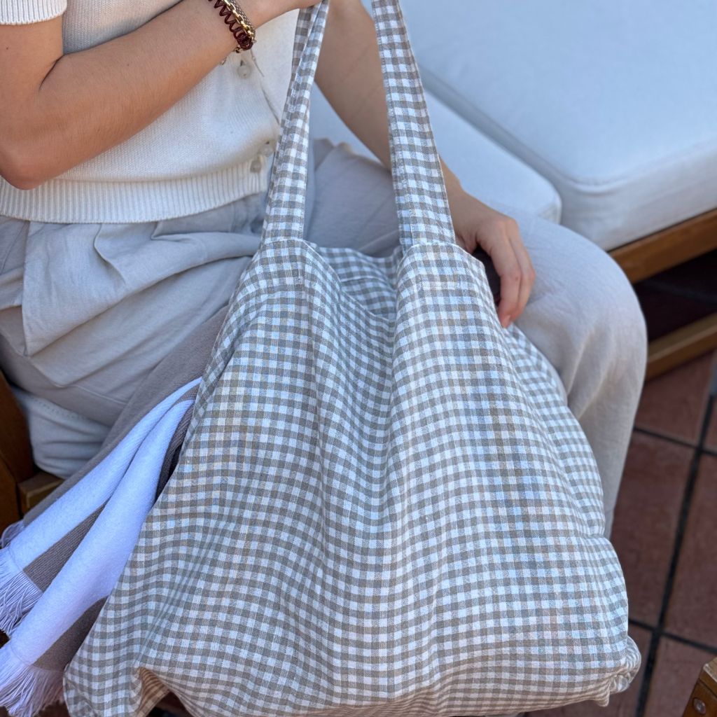 Bolsa Playa Lino Vichy Natural
