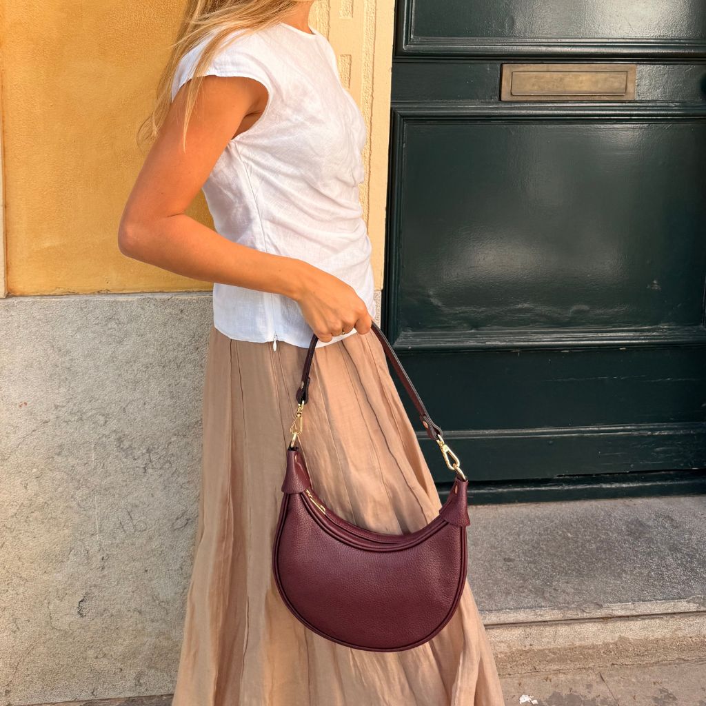 Bolso Hombro Piel Burdeos