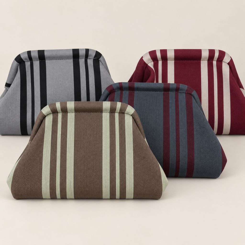 Bolso Mano Rayas Gris/Vino
