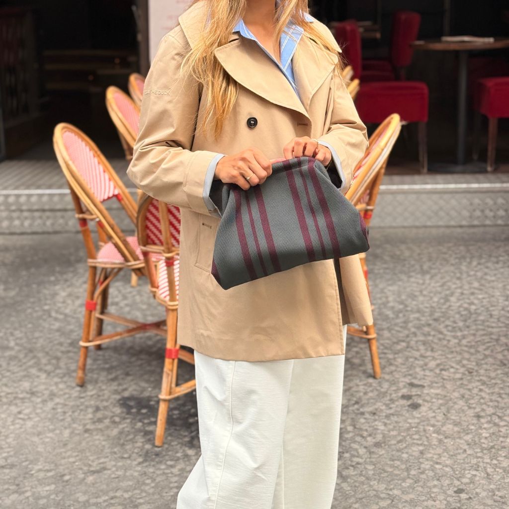 Bolso Mano Rayas Gris/Vino