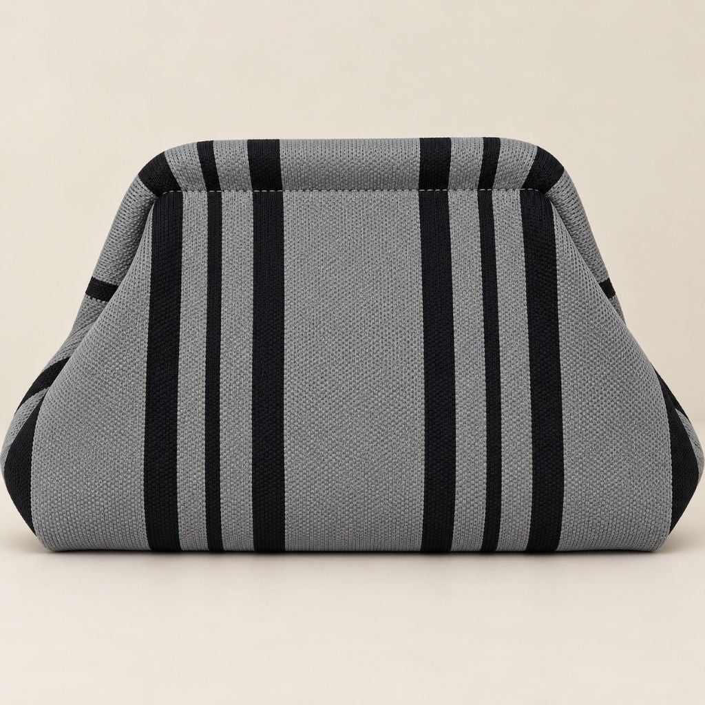 Bolso Mano Rayas Gris/Negro