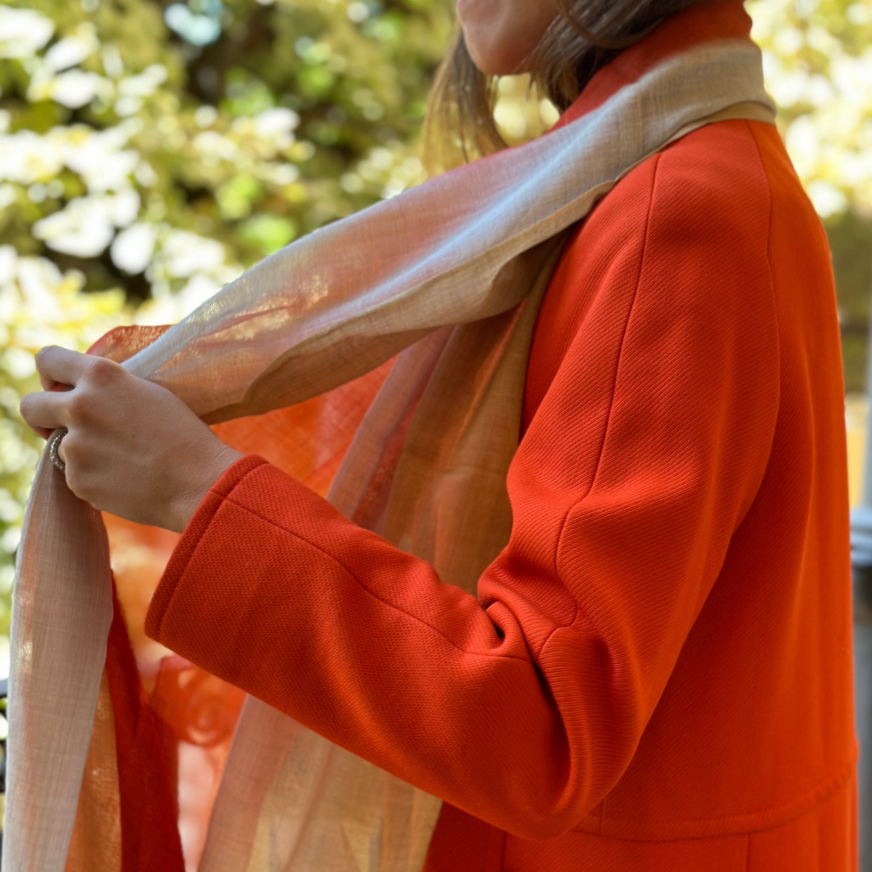 Foulard 100% Lana Naranja y Ocre