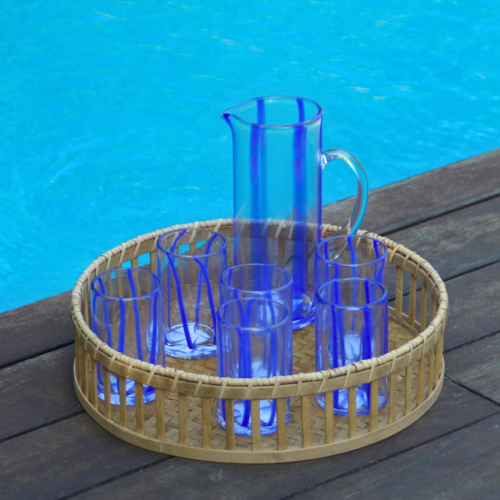 Jarra Cristal Rayas Azul