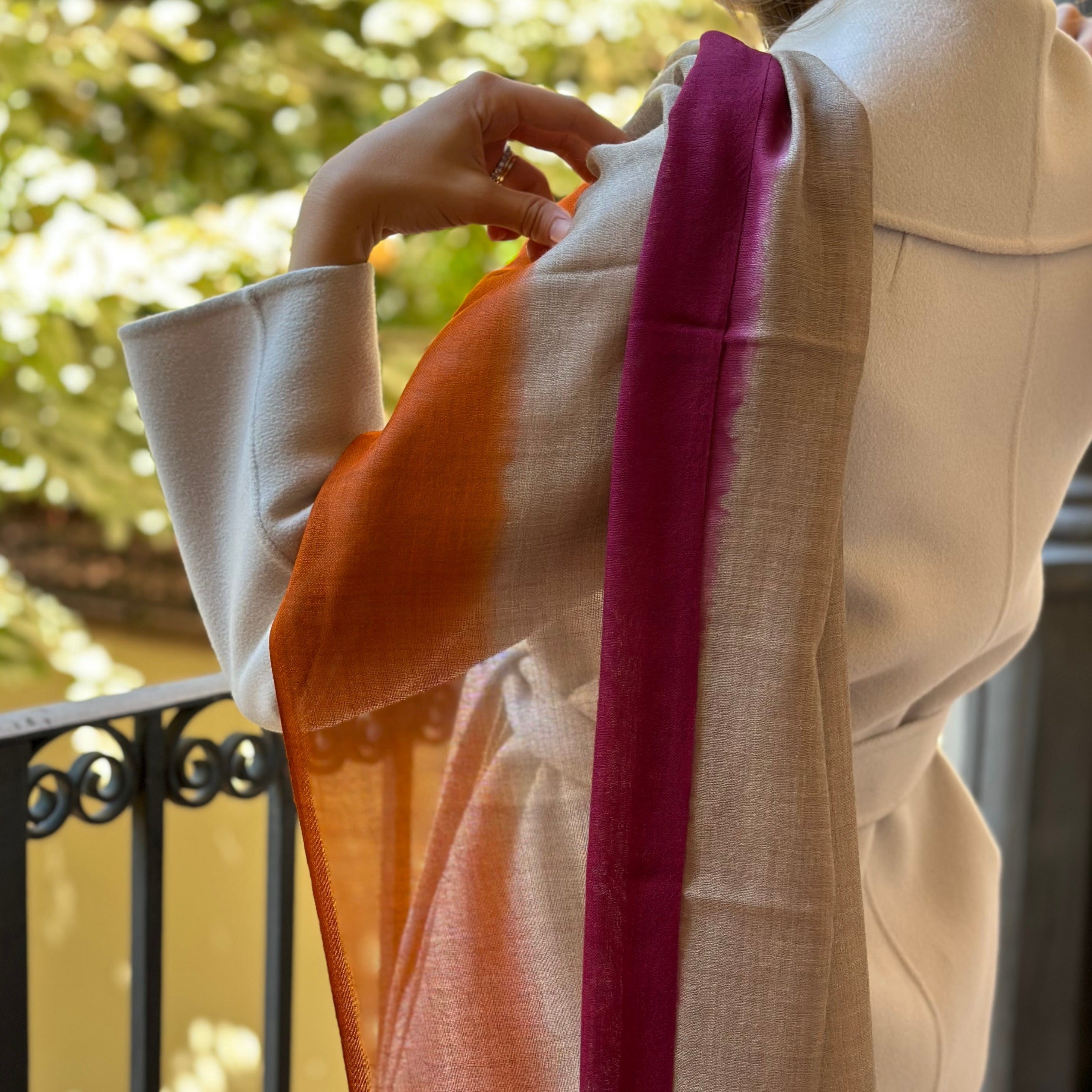 Foulard 100% Lana Teja y Granate