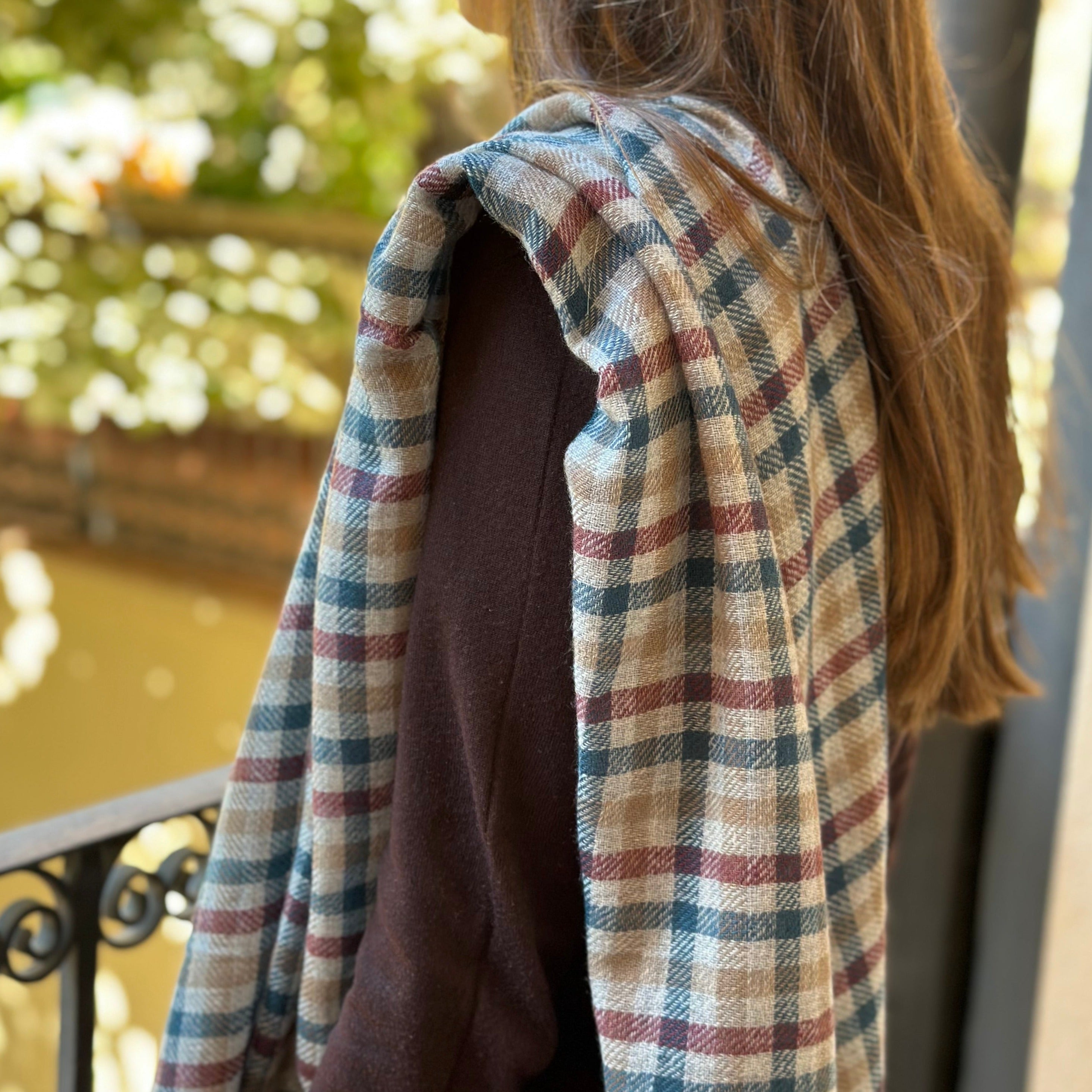 Bufanda 100% Cashmere Cuadros Beige
