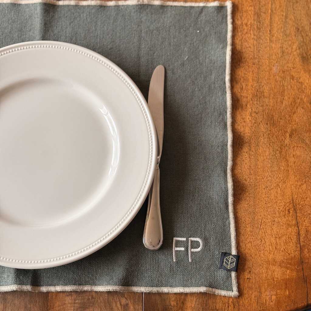 Pack 6 Individuales Lino Verde Borde Beige