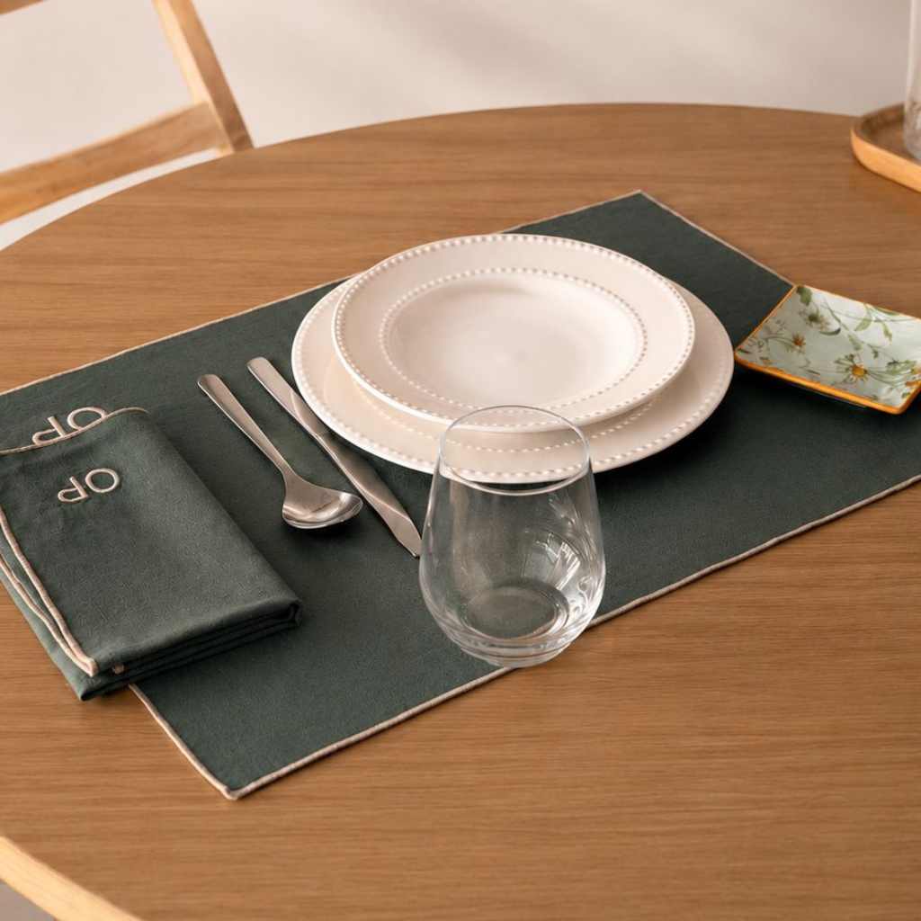 Pack 6 Individuales Lino Verde Borde Beige