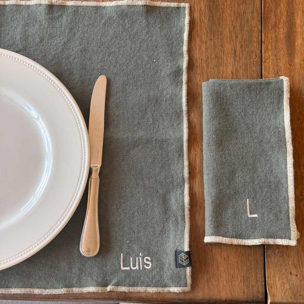 Pack 6 Individuales Lino Verde Borde Beige