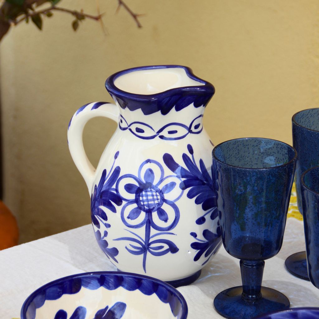 Jarra Cerámica Flores Azul