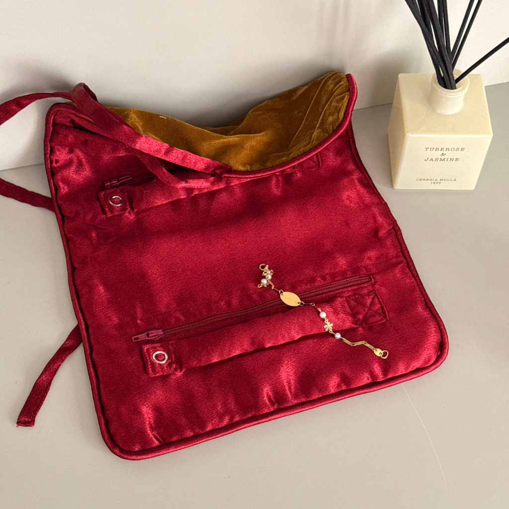Mustard and Blue Velvet Jewelry Pouch