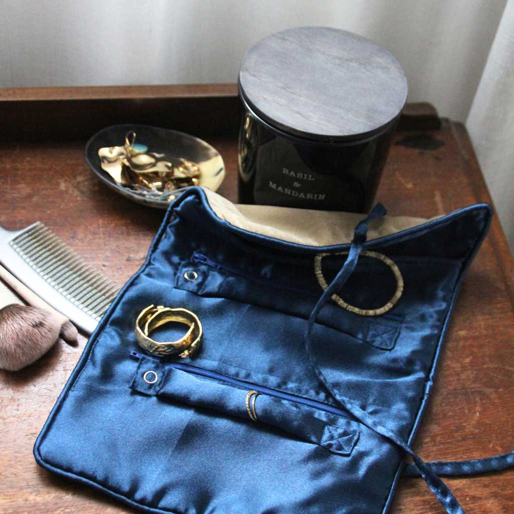 Joyero Terciopelo Beige y Azul