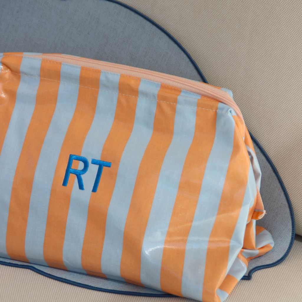 Neceser Cuadrado Rayas Naranja y Azul