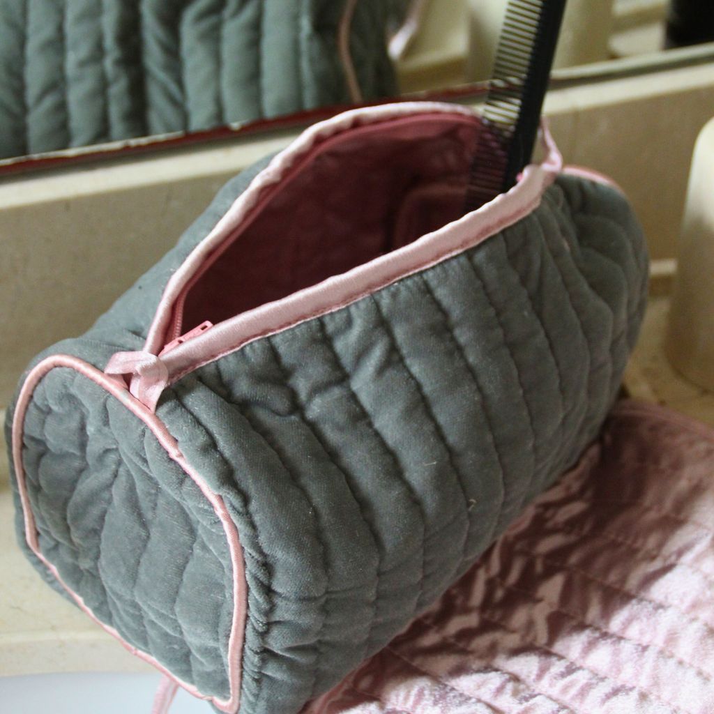 Neceser Terciopelo Gris y Rosa Palo