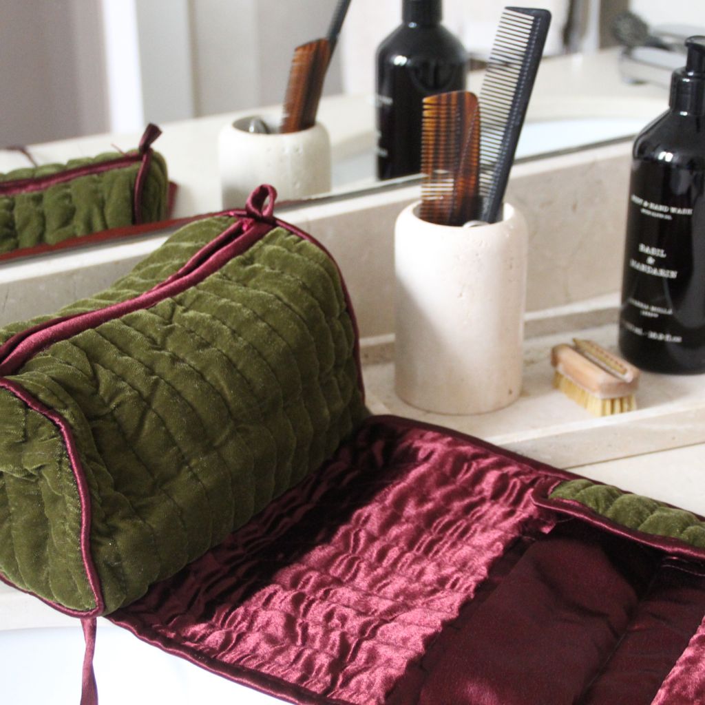 Neceser Terciopelo Verde y Burdeos