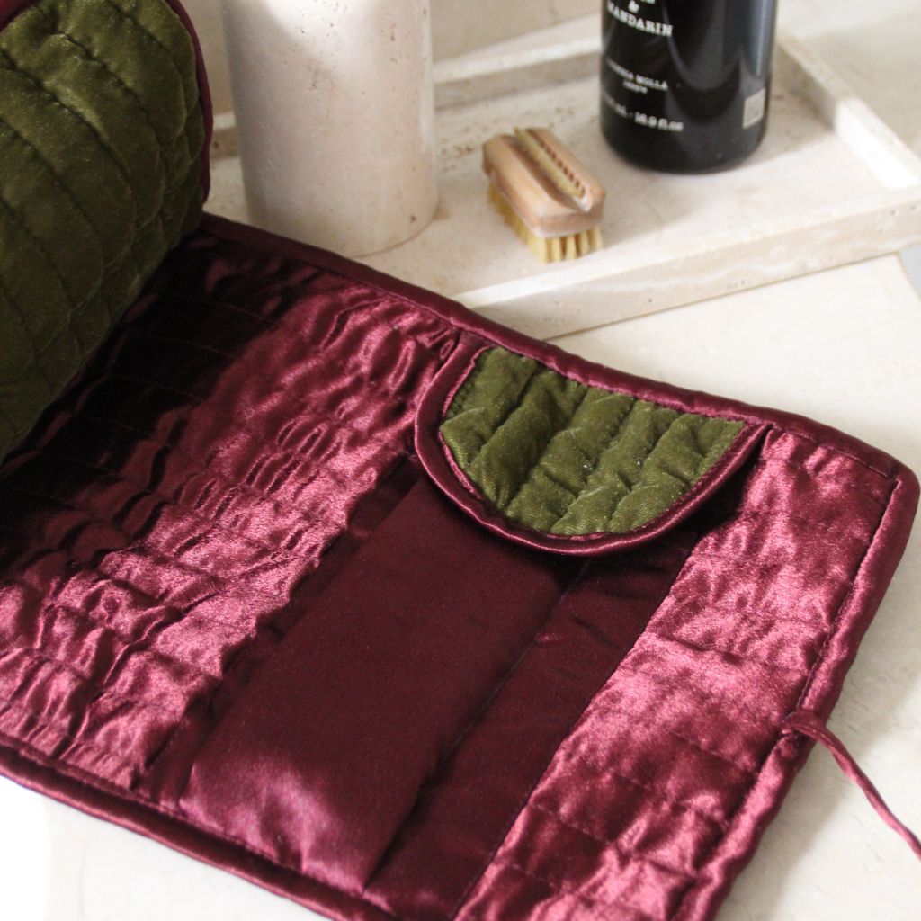 Neceser Terciopelo Verde y Burdeos