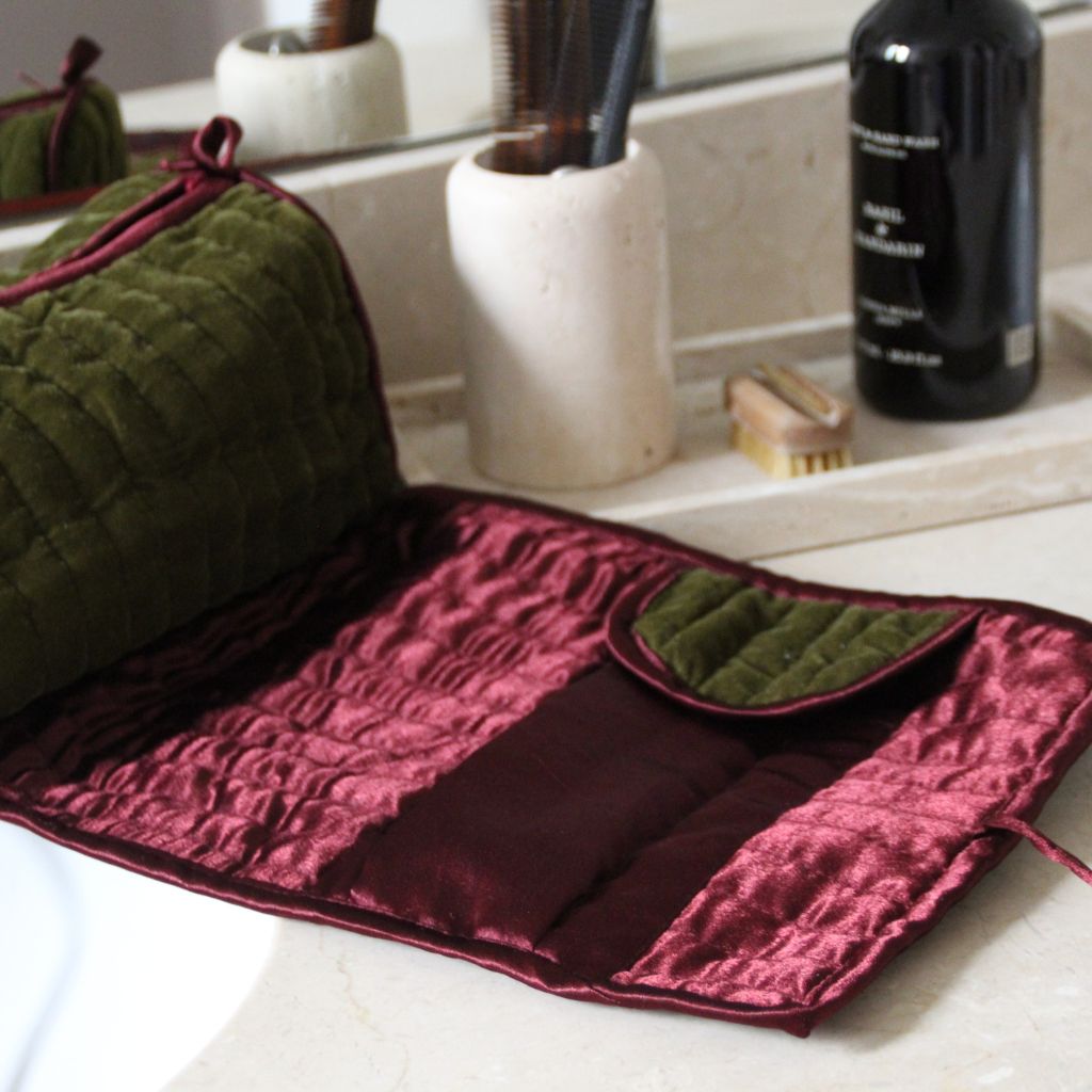 Neceser Terciopelo Verde y Burdeos