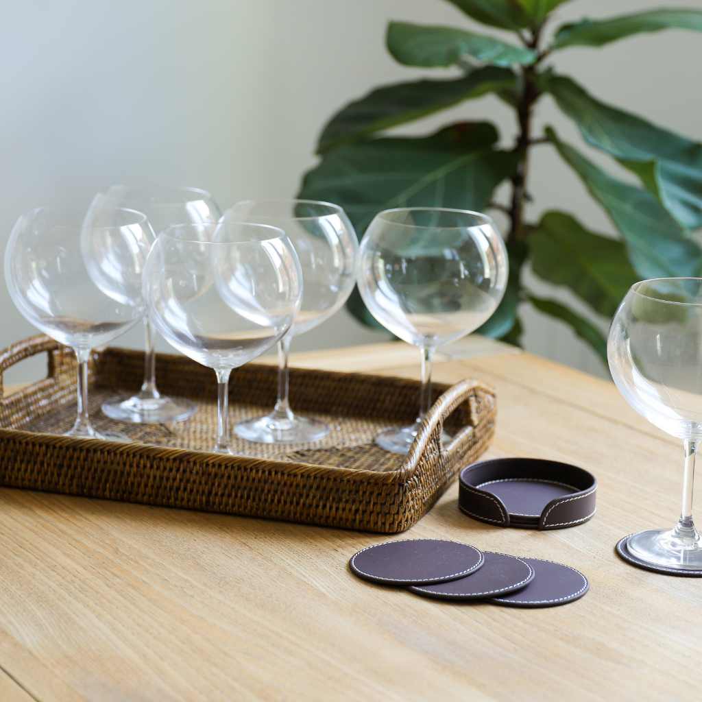 Pack Gin&Tonic Ratán y Posavasos Piel Burdeos