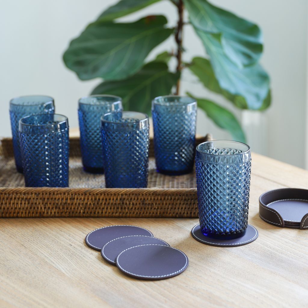 Pack Refresco Azul y Posavasos Piel Burdeos
