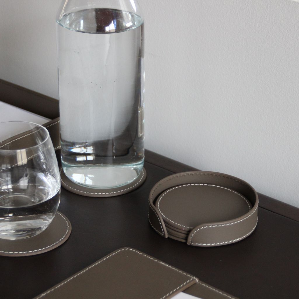Taupe Leather Coasters (6 units)