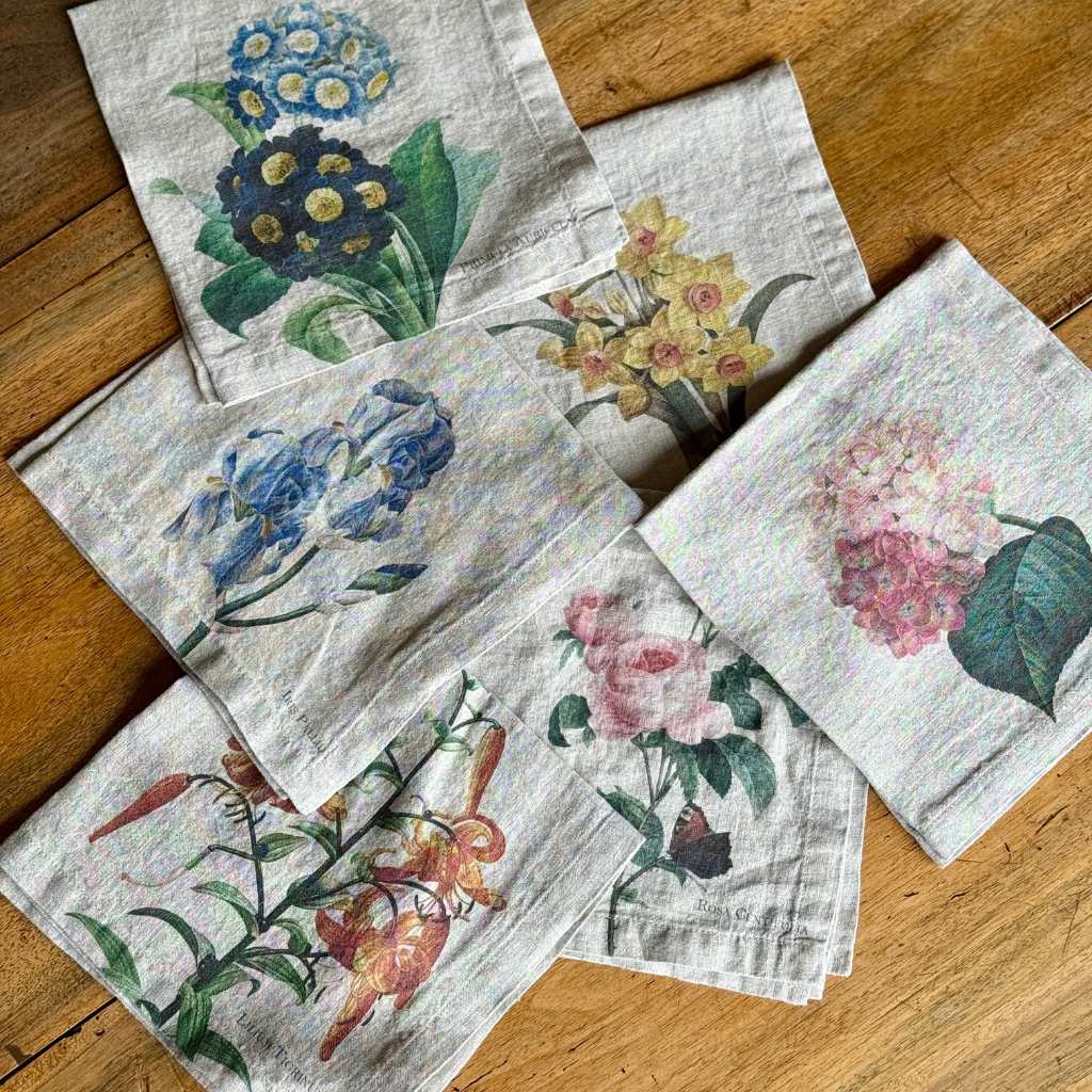 Servilletas Lino Beige Flores (Set de 6)