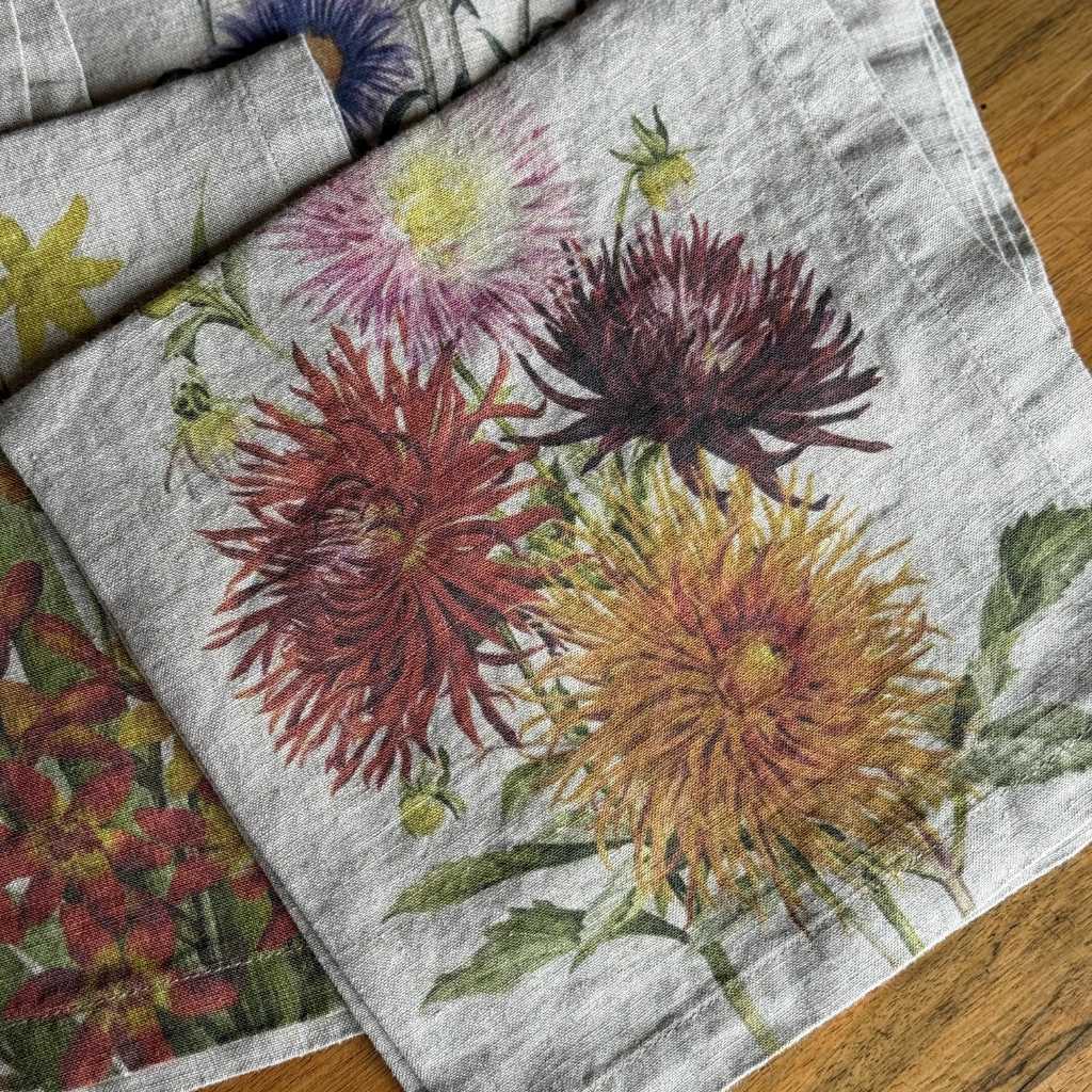 Servilletas Lino Beige Flores Silvestre (Set de 6)