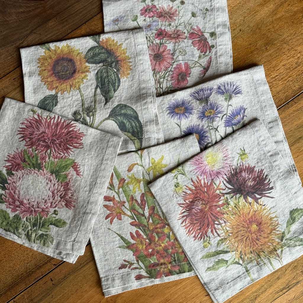 Servilletas Lino Beige Flores Silvestre (Set de 6)