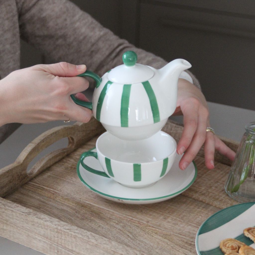 Tetera Rayas Verdes con Taza