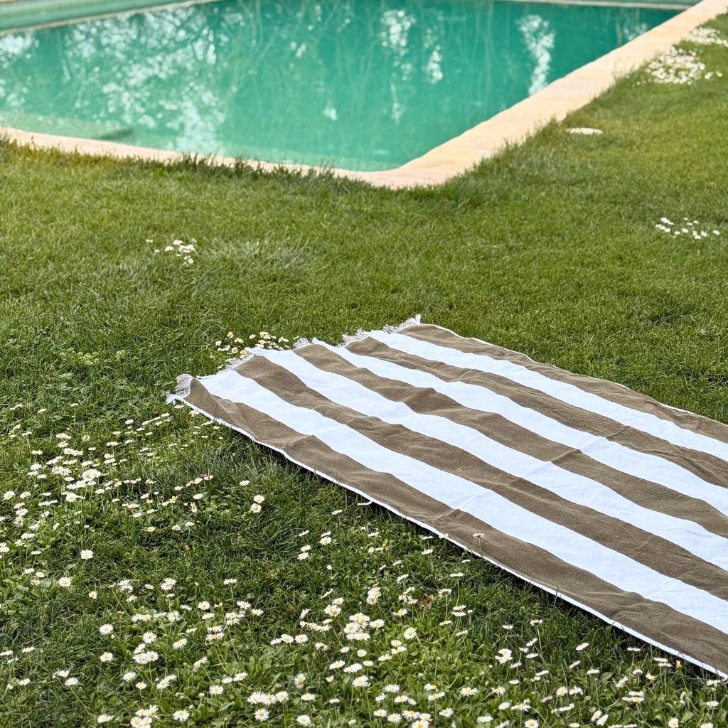 Toalla Playa Rayas Anchas Verde Caqui