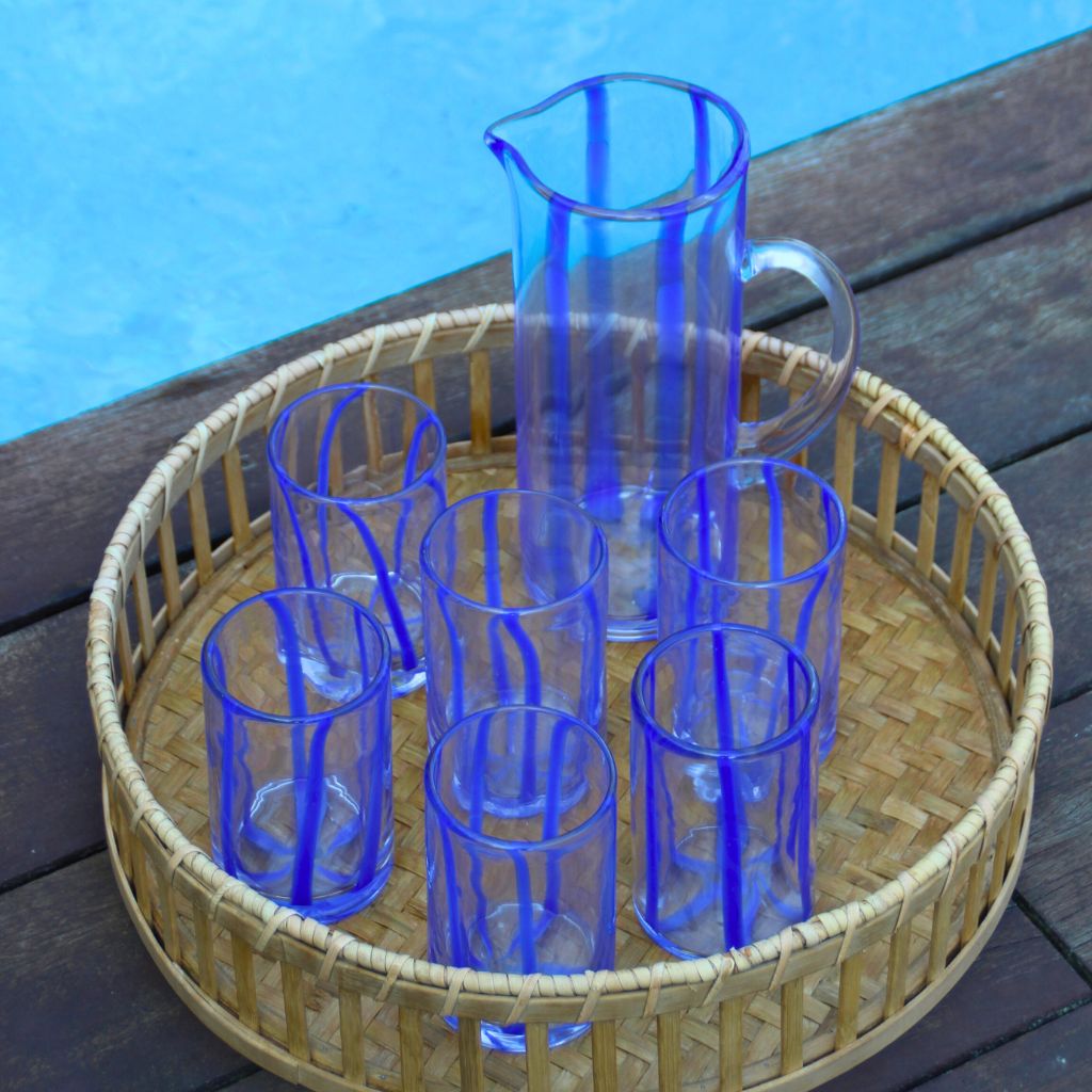 Jarra Cristal Rayas Azul