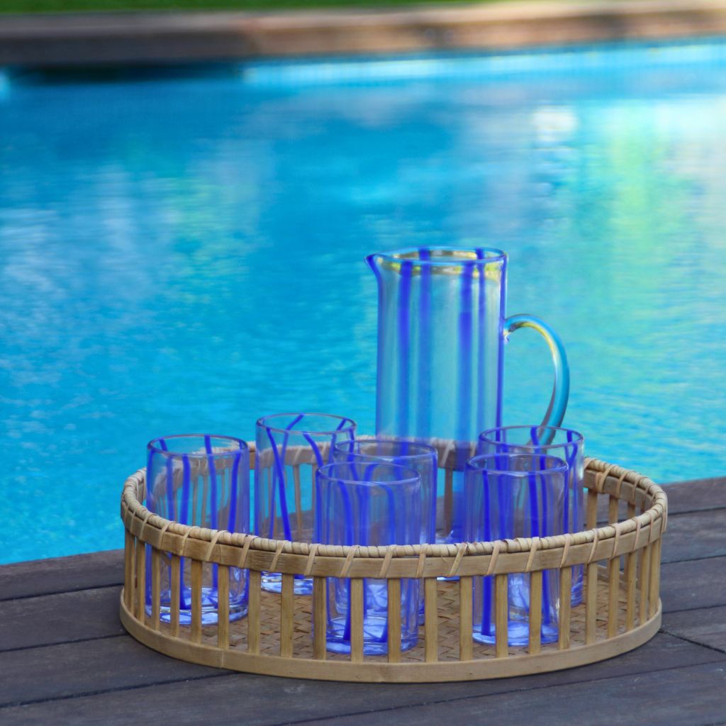 Jarra Cristal Rayas Azul