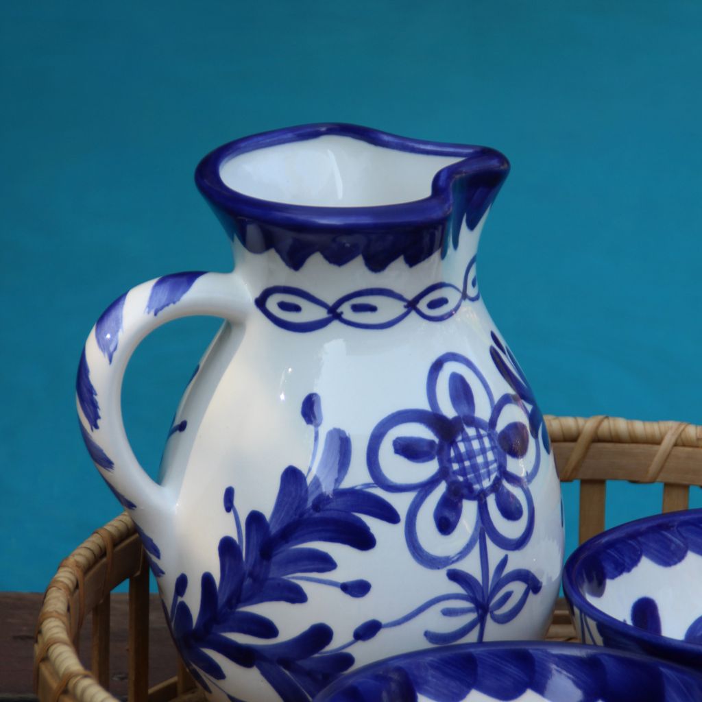 Jarra Cerámica Flores Azul