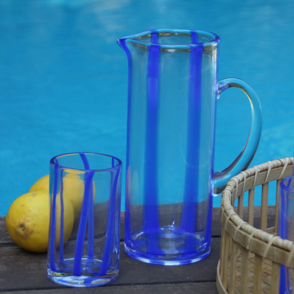 Jarra Cristal Rayas Azul